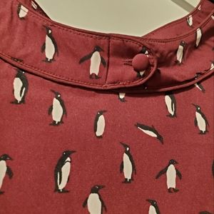 Penguin print, mid length, burgundy dress, Pretty Vacant, size 14. NWT